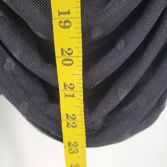 Evereve Black Ruched Mesh Dot Top | Sheer Sleeve Mock Neck | Size Small - Picture 10 of 12